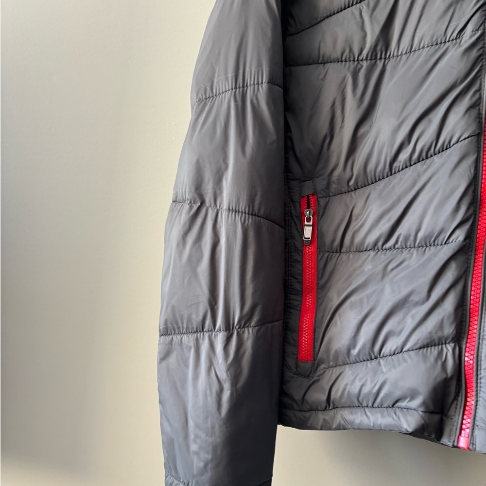 Spyder Men Charcoal and Crimson Puffer Jacket - Picture 4 of 14